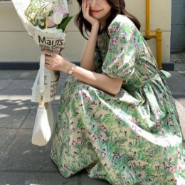 프렌치 무드 퍼프 플라워 롱 원피스 FSF-J 0008