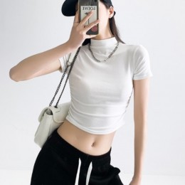 여성 셔링 크롭 반팔티 슬림핏 골지 여름티 FSF-D 0030