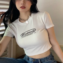 레터링 슬림 크롭 반팔티 (2Color) FSF-D 0037