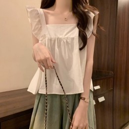 프릴 리본 스퀘어 블라우스 (2Color) FSF-D 0043