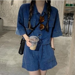 데님 반팔 셔츠 팬츠 투피스 세트 FSF-D 0044