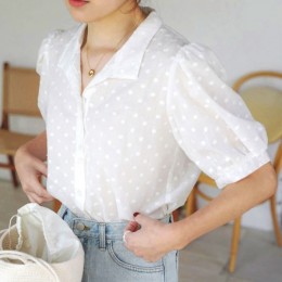잔꽃 퍼프 브이넥 블라우스 FSF-D 0046