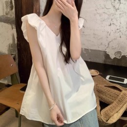 청순 브이넥 프릴 소매 블라우스 (2컬러) FSF-G 0001