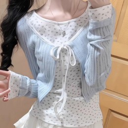 리본 가디건 레이어드 플라워 티셔츠 FSF-G 0016