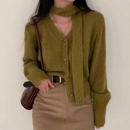 브이넥 니트 가디건 스카프 세트 NM-0022