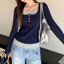 레이어드 포인트 단추 티셔츠 NM-0132