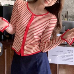 스트라이프 레드 롤업 가디건 NM-0041