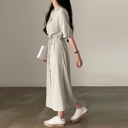 허리 스트랩 카라 브이넥 롱원피스 NM-0210