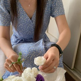 랩스타일 V넥 플라워 원피스 NM-0173