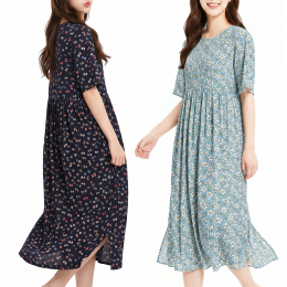 빅사이즈 주름 꽃나염 반팔 원피스