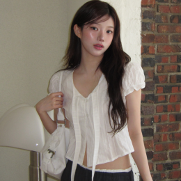 퍼프 리본 블라우스 반팔 티
