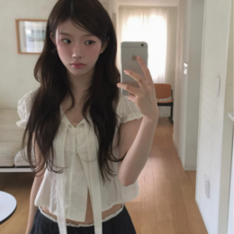 퍼프 리본 블라우스 반팔 티