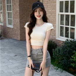 슬림핏 크롭 반팔티 여성 쫀쫀 기본티  UC-0229