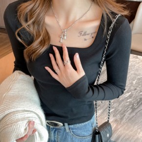 스퀘어넥 골지슬림핏 긴팔티셔츠 UC-0238