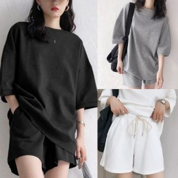 기본 디자인 라운드티 반바지 세트 URD-022