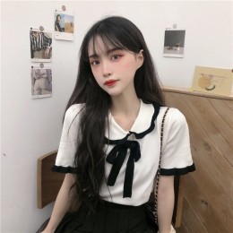 레이스 카라 리본 반팔티 URD-042