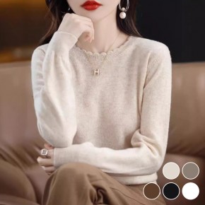 물결 넥라인 니트 긴팔 티셔츠 URD-438