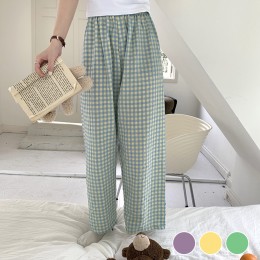 체크 와이드핏 잠옷 사계절 바지 URD-440