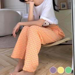 체크 와이드핏 잠옷 사계절 바지 URD-440