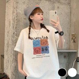 곰돌이 프린팅 오버핏 반팔 티셔츠 URD-505