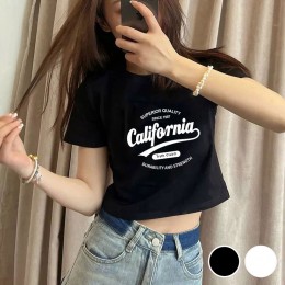 크롭 기장 영문 프린팅 반팔 티셔츠 URD-508