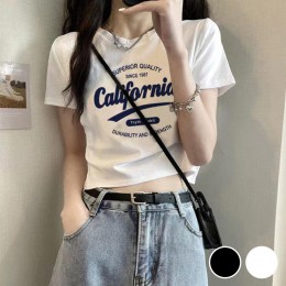 크롭 기장 영문 프린팅 반팔 티셔츠 URD-508