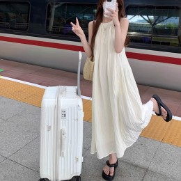 꼬임 홀터넥 가벼운 민소매 롱 원피스 URD-517