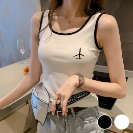 배색 라인 비행기 모양 나시 티셔츠 URD-524