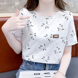 입체 화이트 플라워 루즈핏 반팔 티셔츠 URD-526