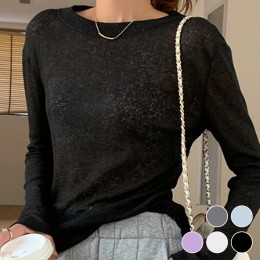 시스루 니트 루즈핏 긴팔 티셔츠 URD-533