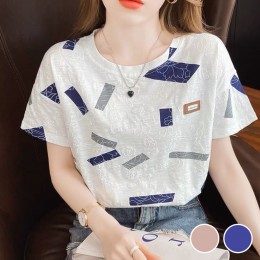 입체 꽃무늬 사각 패턴 반팔 티셔츠 URD-528