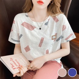 입체 꽃무늬 사각 패턴 반팔 티셔츠 URD-528