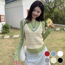 그물 크롭 기장 펀칭 니트 조끼 URD-535