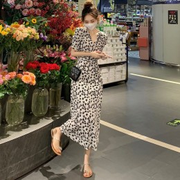 크로바 브이넥 허리 조절끈 원피스 URD-536