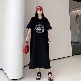 영문 밑단 트임 오버핏 빅 원피스 URD-539