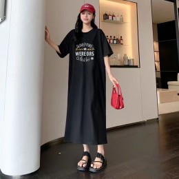 영문 밑단 트임 오버핏 빅 원피스 URD-539