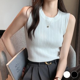 여성 슬림핏 골지 라운드넥 민소매 티셔츠 URD-567
