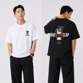 커피 레터링 백프린팅 면 반팔 티셔츠 URD-571