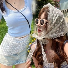 시스루 플라워 레이스 헤어두건 레이어드 멀티 스카프 URD-576