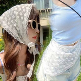 시스루 플라워 레이스 헤어두건 레이어드 멀티 스카프 URD-576