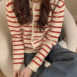 고급스런 단주 스트라이프 가디건 URD-227