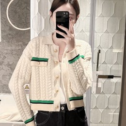 예쁜 배색 포인트 꽈배기 무늬 니트 가디건 URD-247