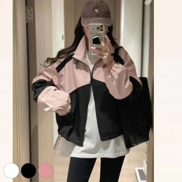 크롭 얇은 소재 배색 바람막이 점퍼 URD-251