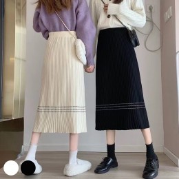 A라인 3줄 포인트 골지 롱스커트 URD-266