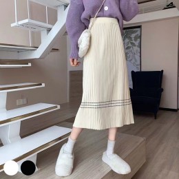 A라인 3줄 포인트 골지 롱스커트 URD-266