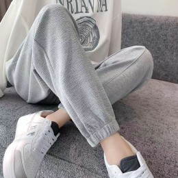 얇은 와플 밑단밴딩 배기핏 바지 URD-282