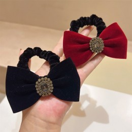 예쁜 큐빅 리본 벨벳 헤어끈 URD-300