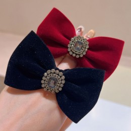 예쁜 큐빅 리본 벨벳 헤어끈 URD-300