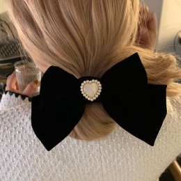 리본 하트 진주 벨벳 머리핀 URD-302