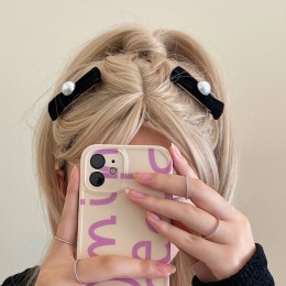 리본 벨벳 미니 진주 집개핀 URD-306